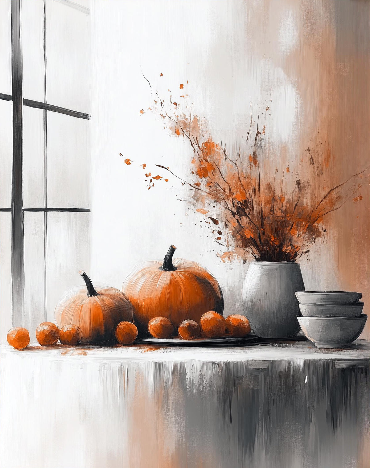 Minimal Pumpkin Still Life fall art print unframed, signed by Pattie Overcash