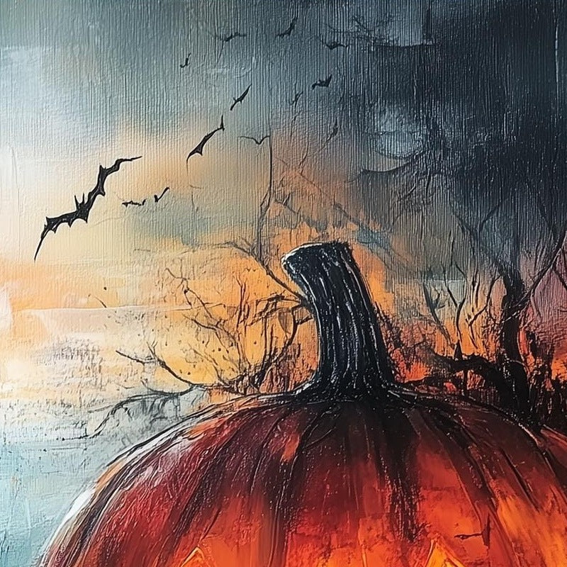Lakeside Haunted Pumpkin Halloween art print close-up detail