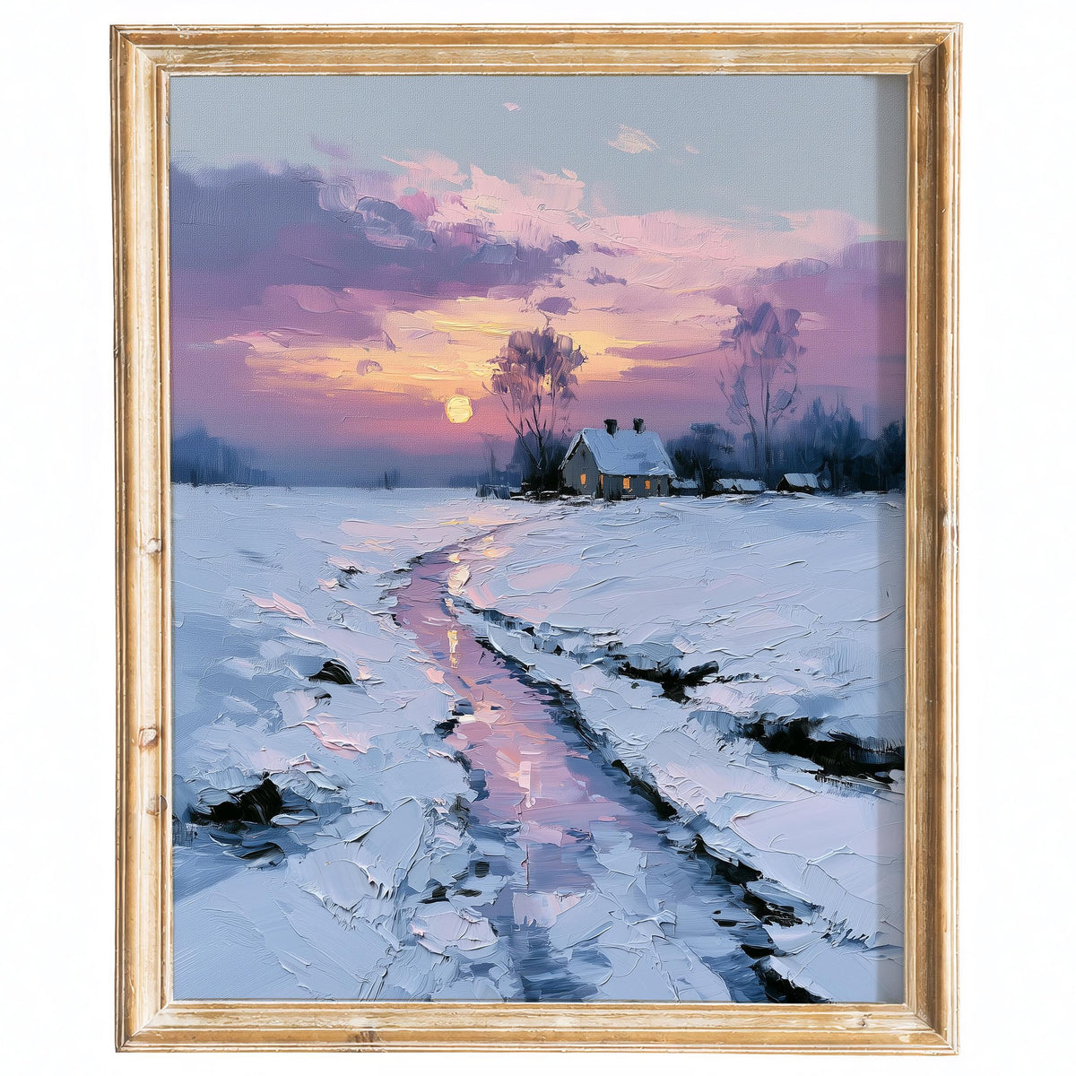 Sunset Creek winter art print framed