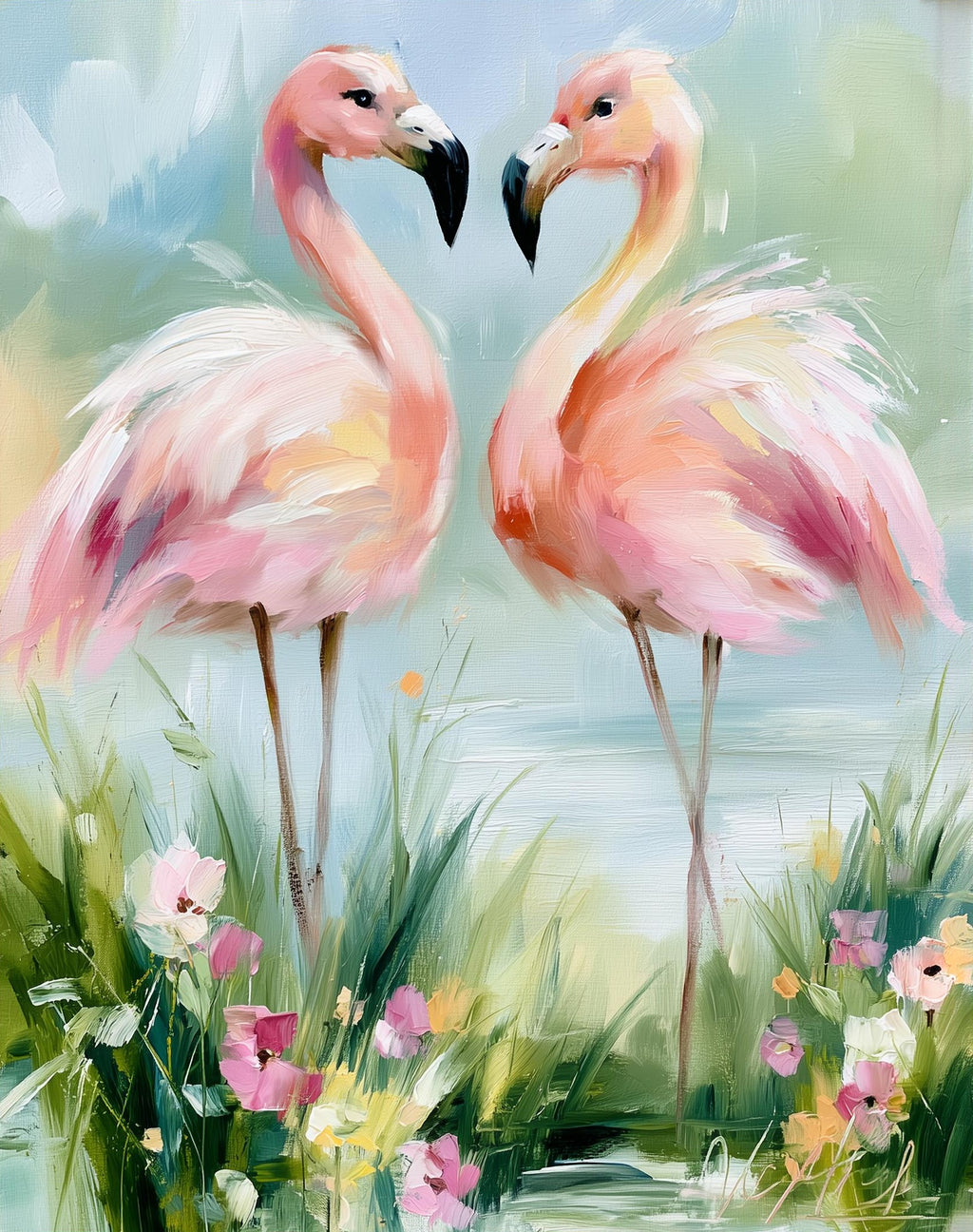 Flamingo Pair animal art print unframed, signed by Pattie Overcash