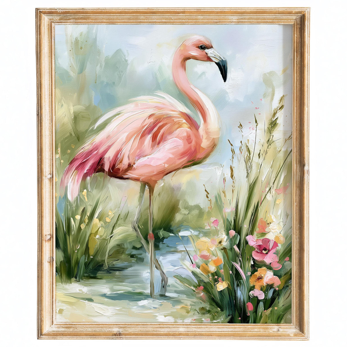 Pink Flamingo animal art print framed
