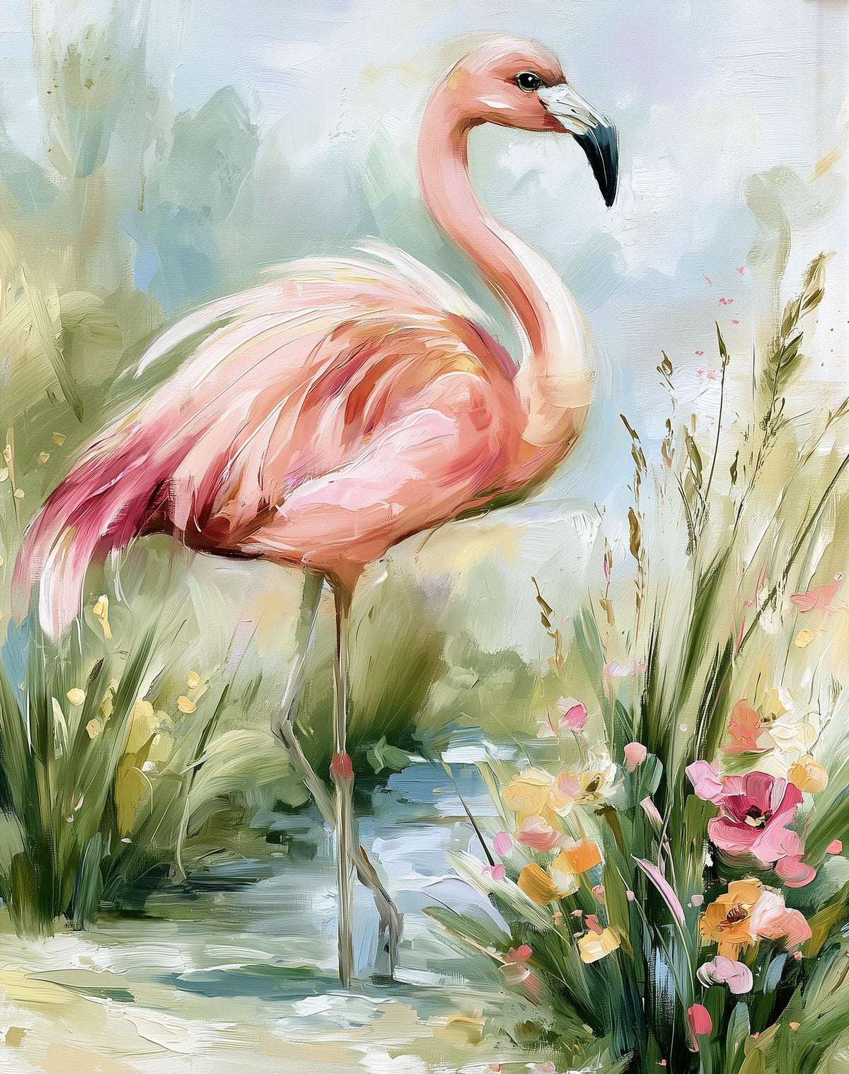 Pink Flamingo animal art print unframed, signed by Pattie Overcash