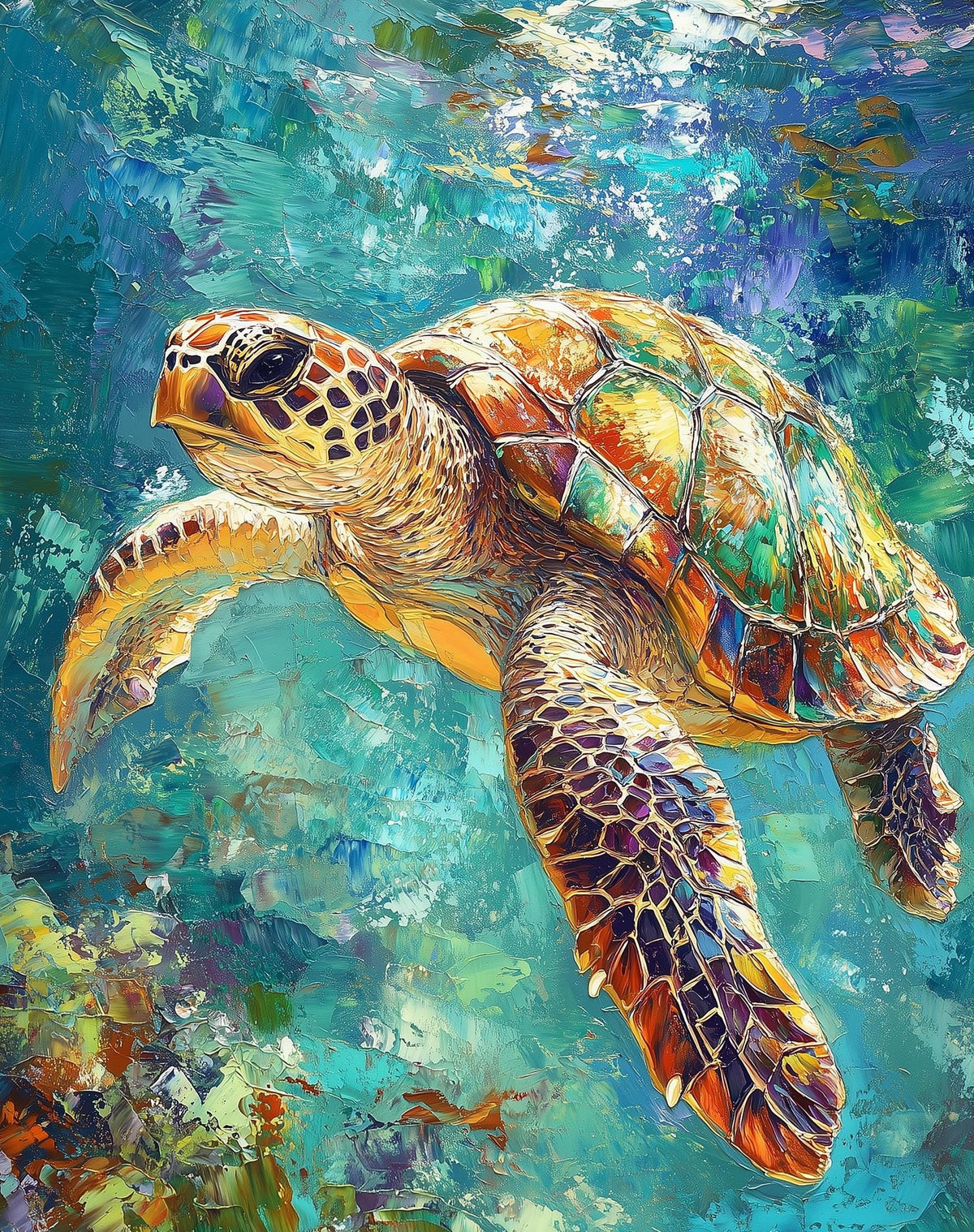 Sea Turtle Water animal art print unframed, signed by Pattie Overcash