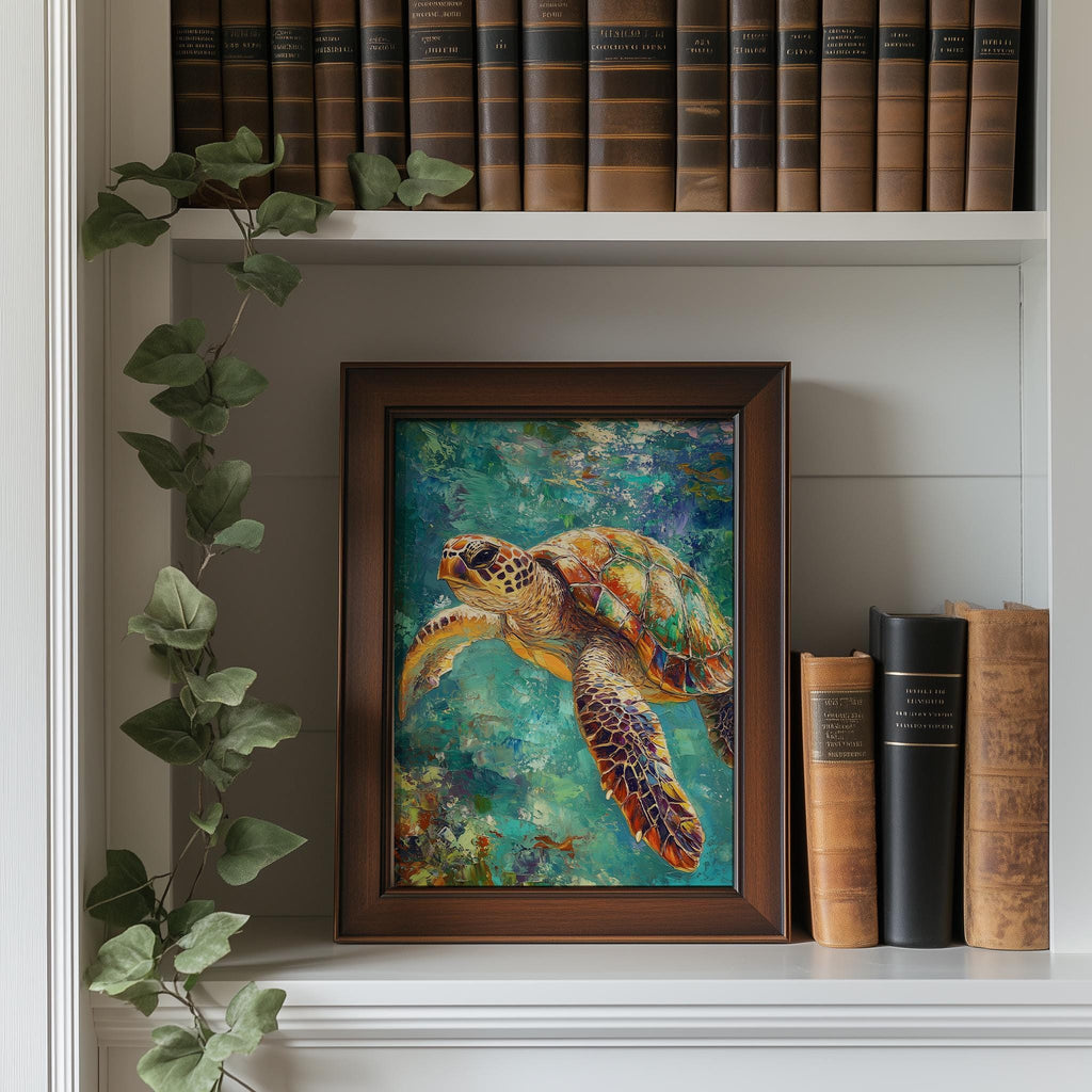 Sea Turtle Water animal art print shown in a room setting