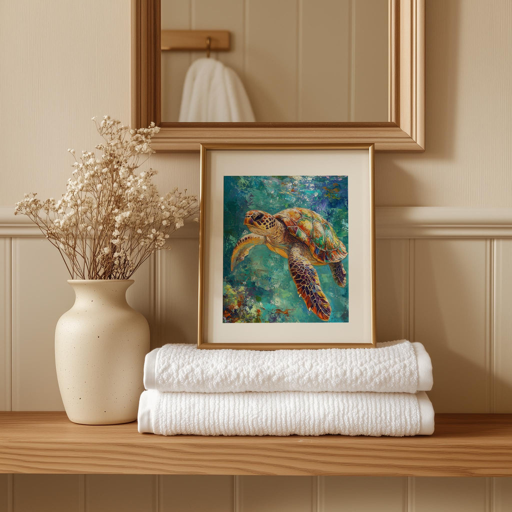 Sea Turtle Water animal art print shown in a room setting