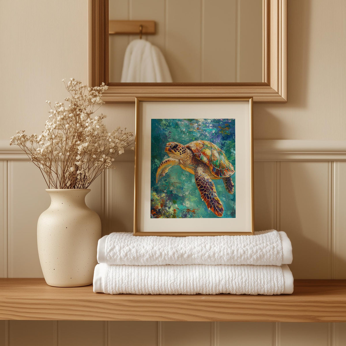 Sea Turtle Water animal art print shown in a room setting