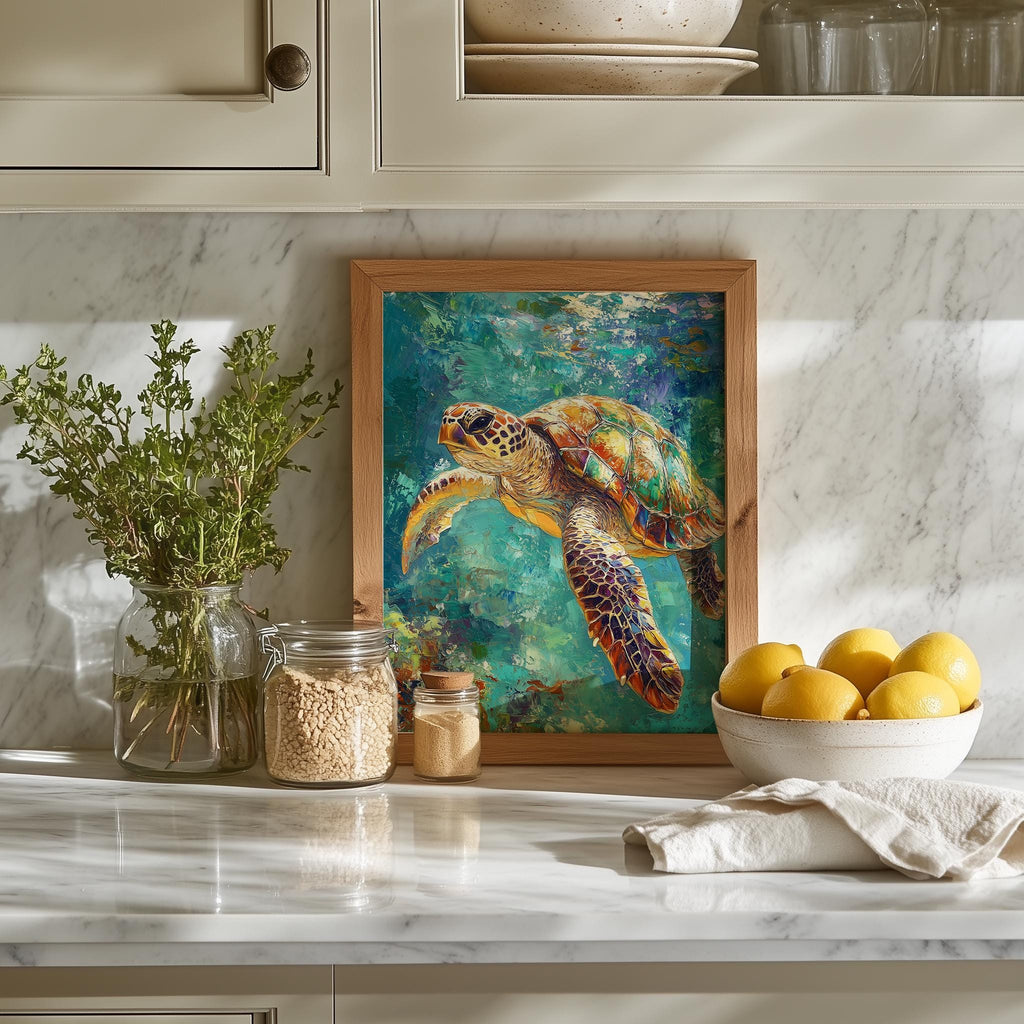 Sea Turtle Water animal art print shown in a room setting