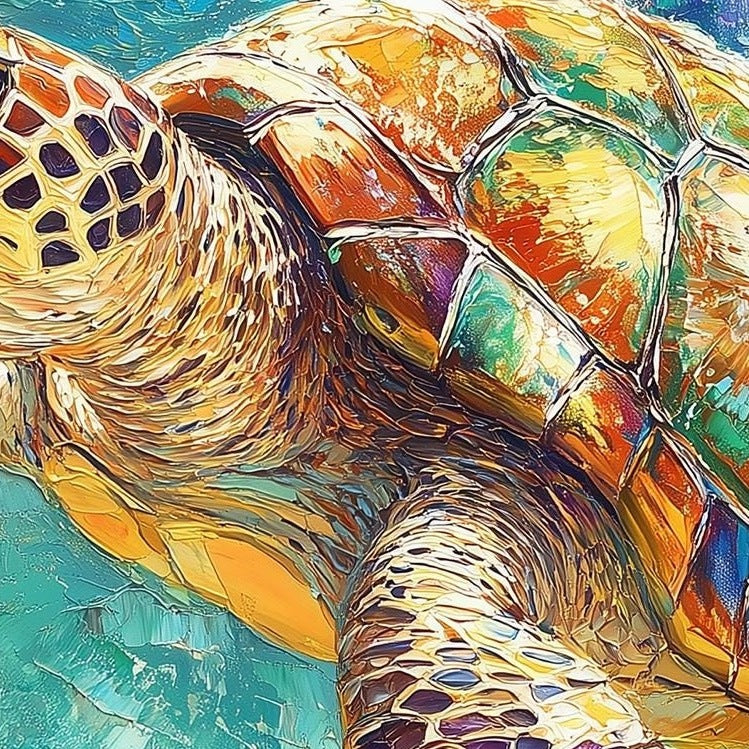 Sea Turtle Water animal art print close-up detail