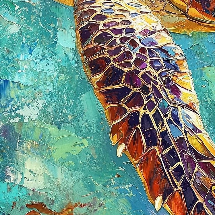 Sea Turtle Water animal art print close-up detail