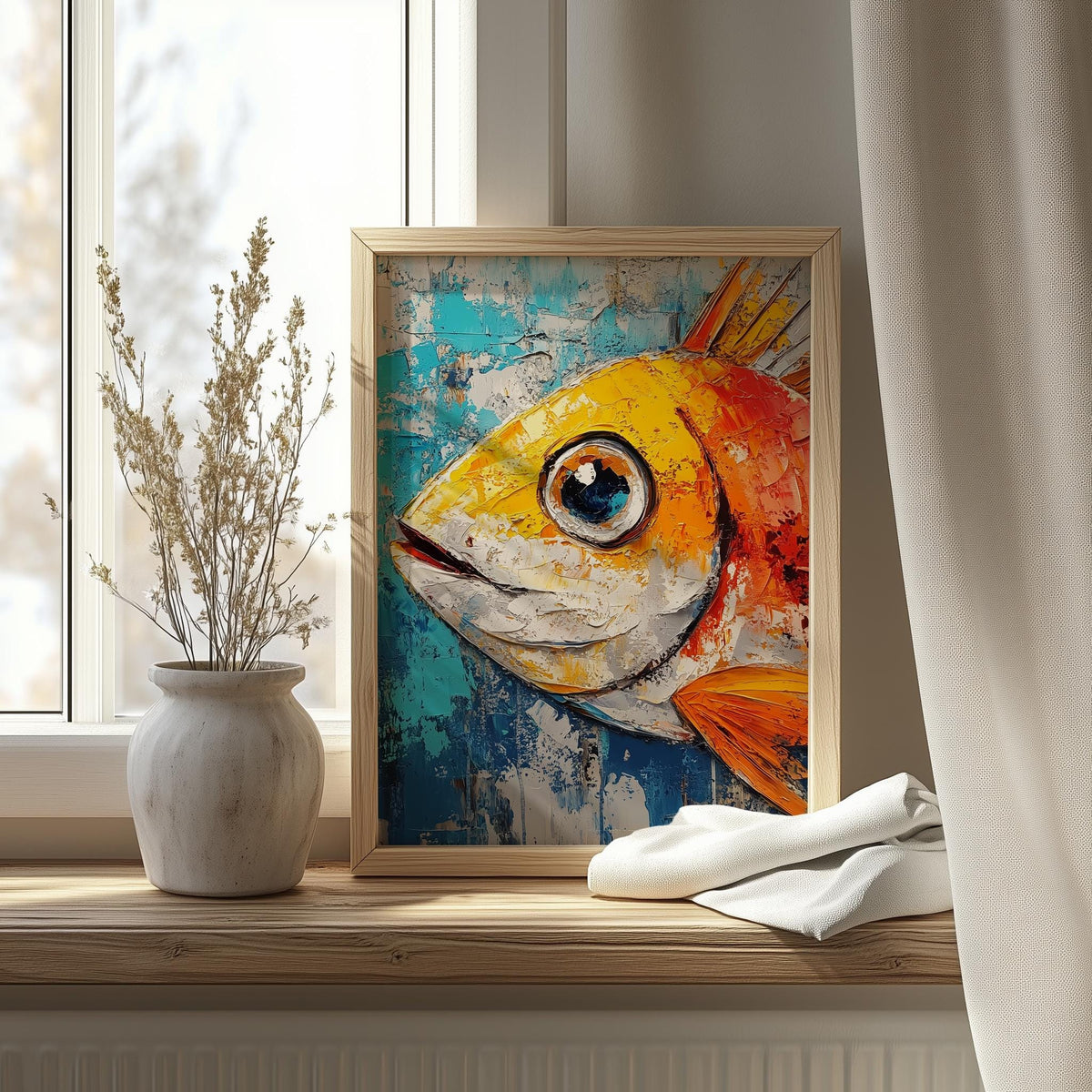 Bold Fish animal art print shown in a room setting