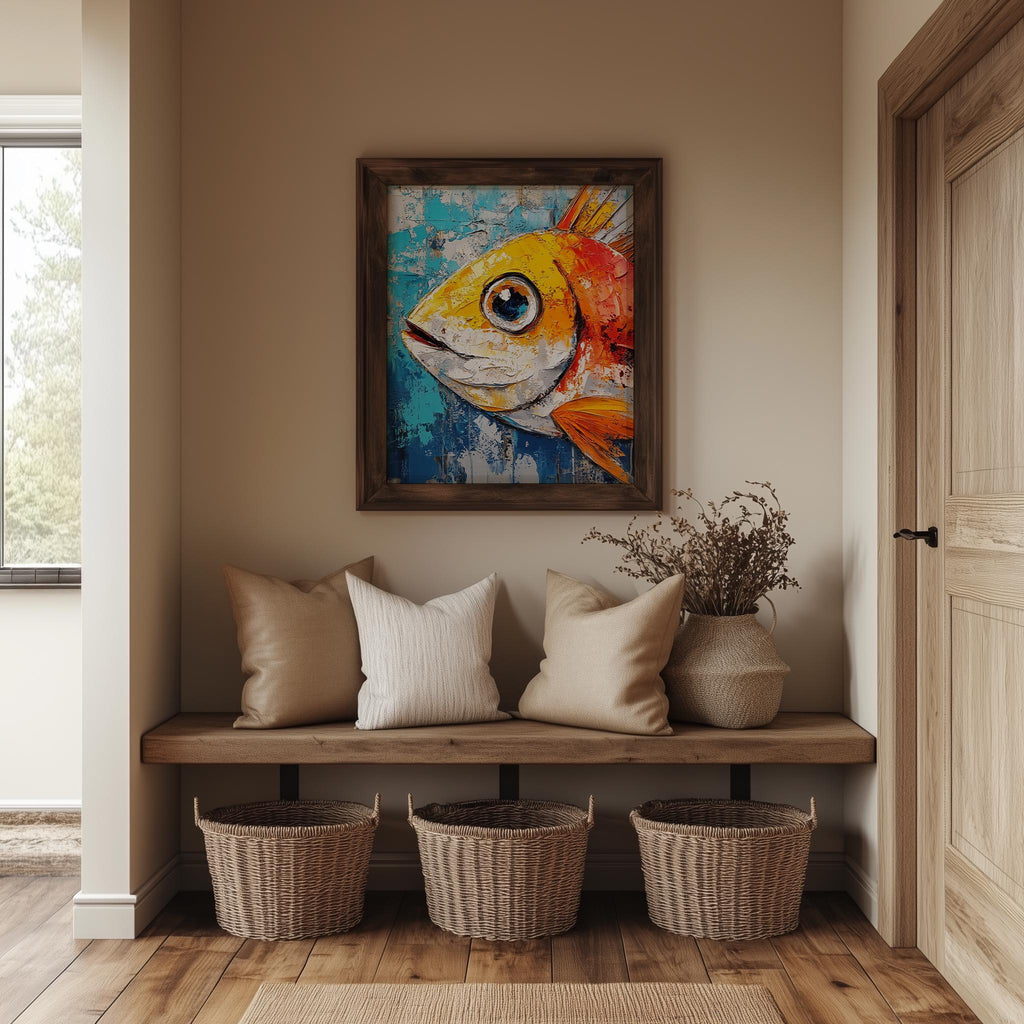 Bold Fish animal art print shown in a room setting