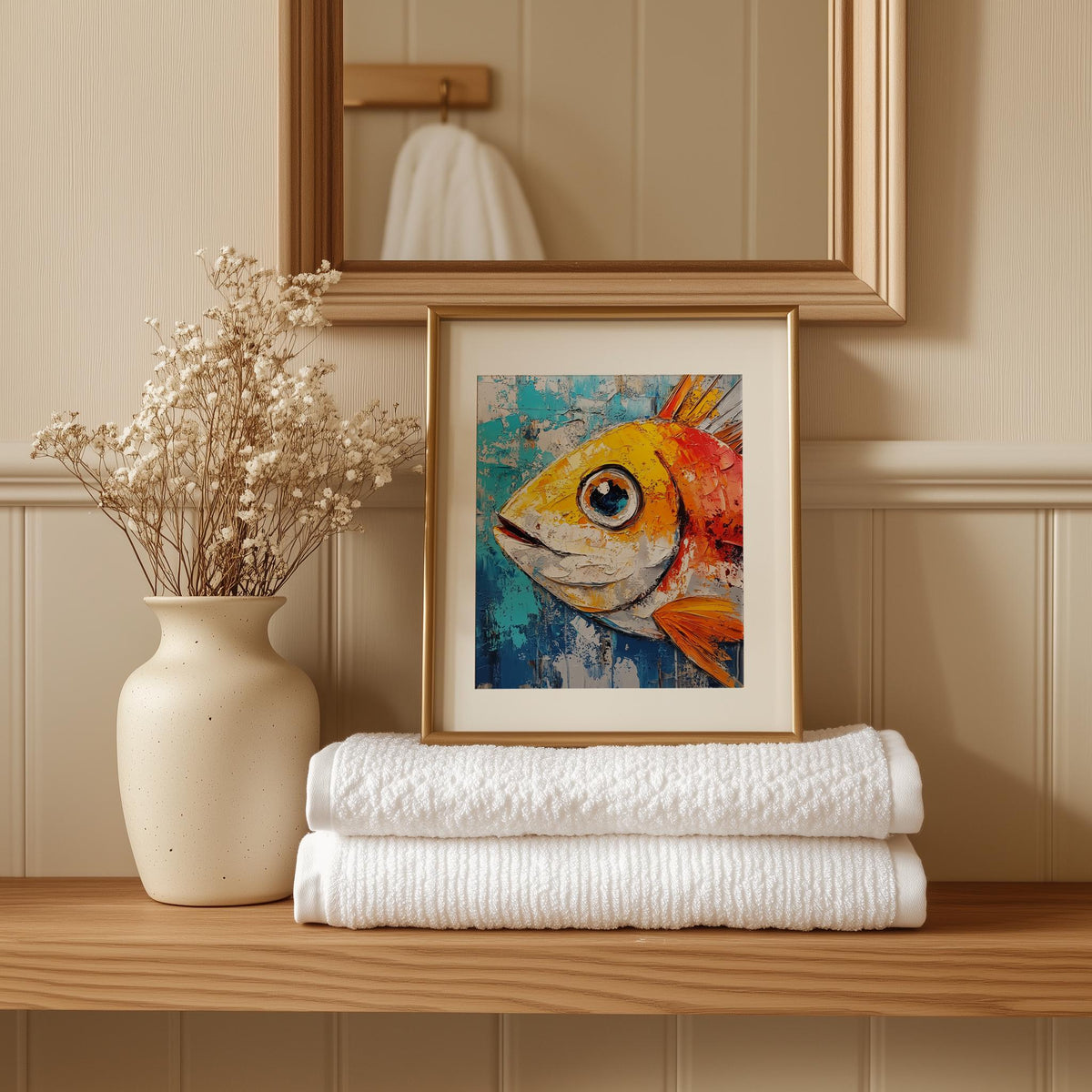 Bold Fish animal art print shown in a room setting