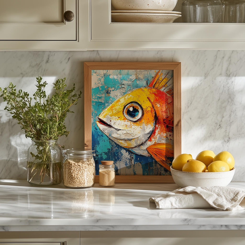 Bold Fish animal art print shown in a room setting