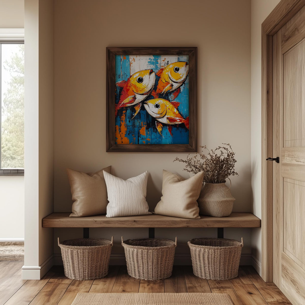 Rustic Fish animal art print shown in a room setting