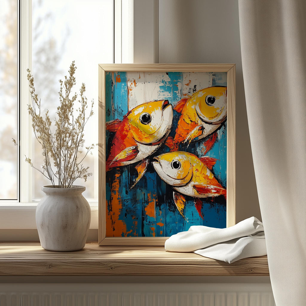Rustic Fish animal art print shown in a room setting