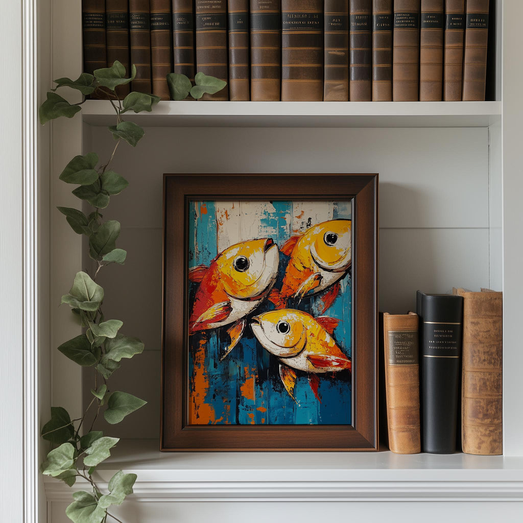Rustic Fish animal art print shown in a room setting