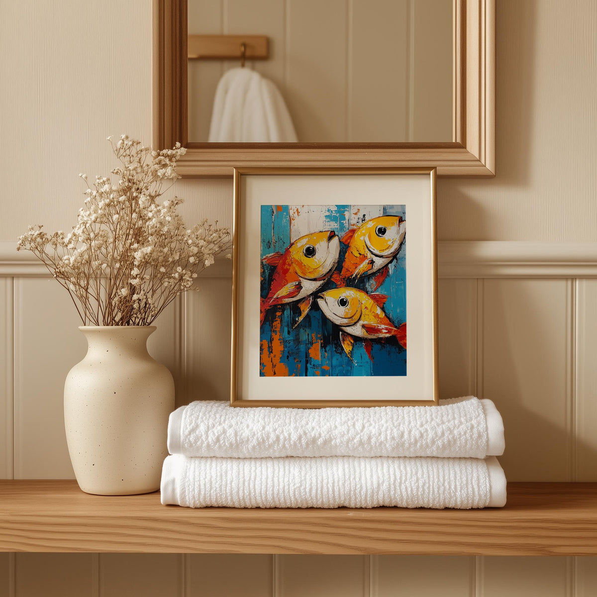 Rustic Fish animal art print shown in a room setting