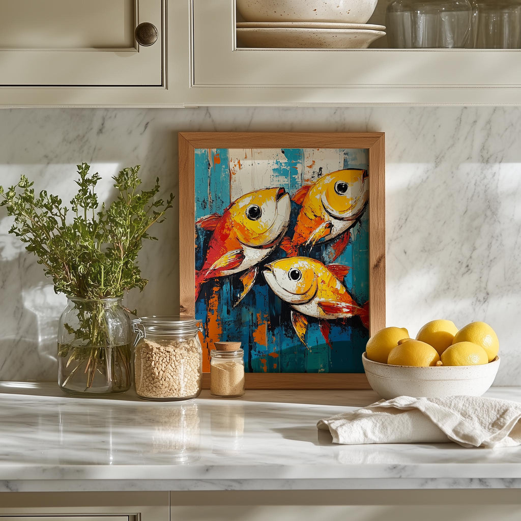 Rustic Fish animal art print shown in a room setting
