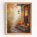 Autumn Doorstep Halloween art print framed