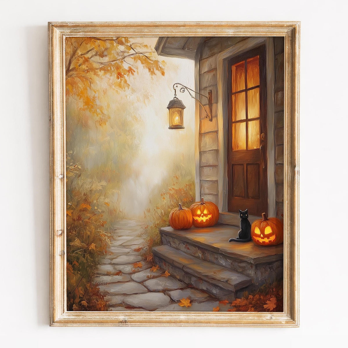 Autumn Doorstep Halloween art print framed