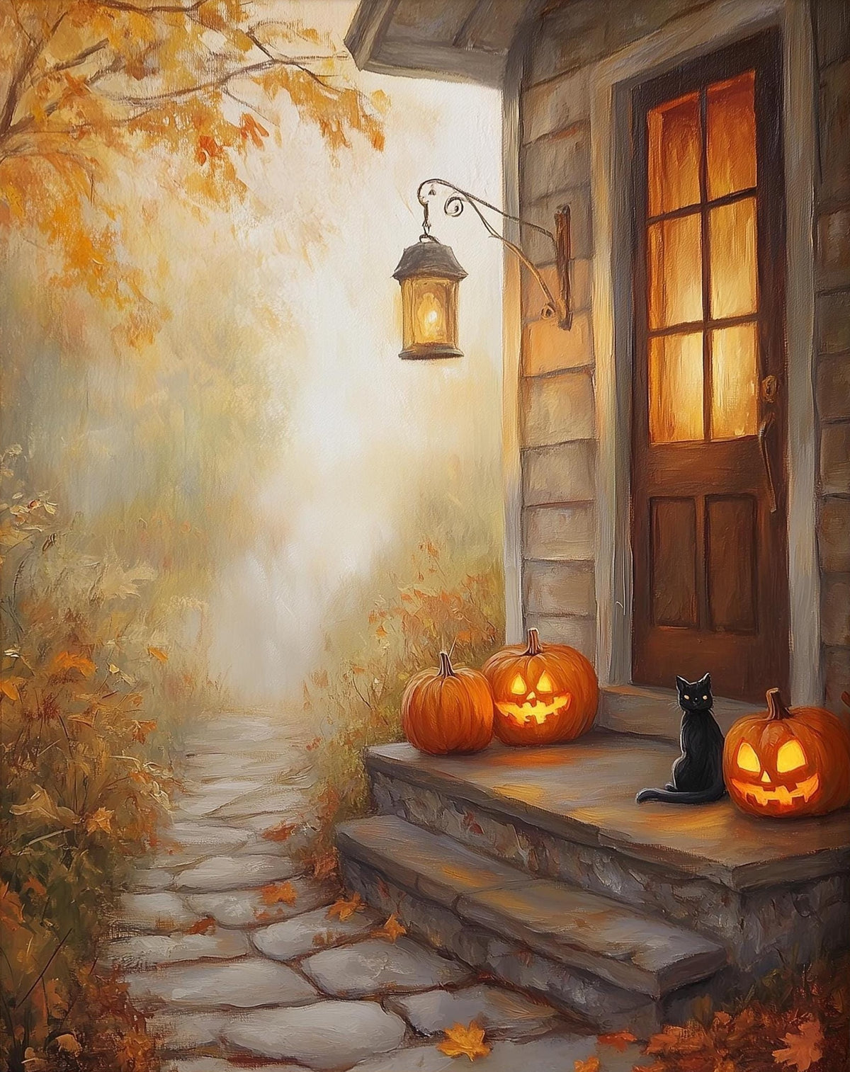 Autumn Doorstep Halloween art print unframed, signed by Pattie Overcash