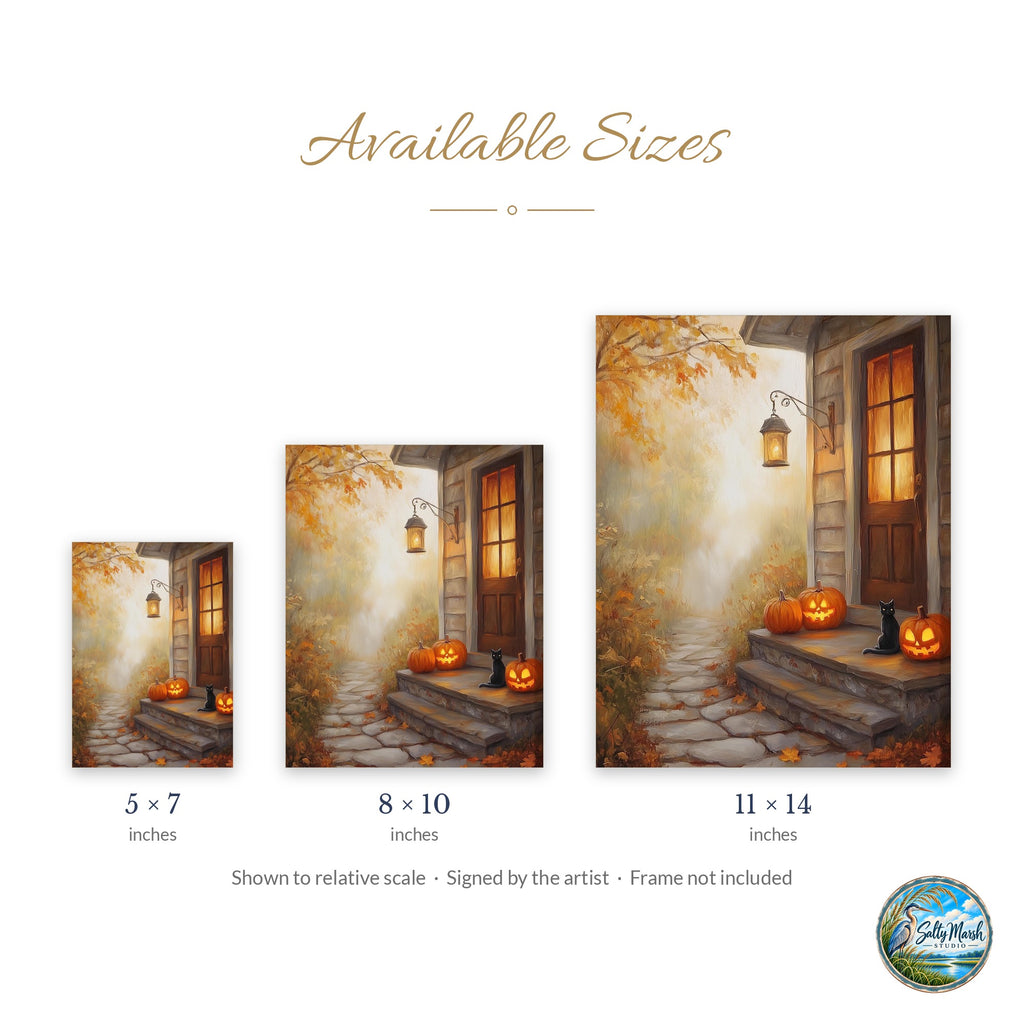 Autumn Doorstep art print size guide: 5x7, 8x10 and 11x14