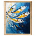 Gold Blue Sardines animal art print framed