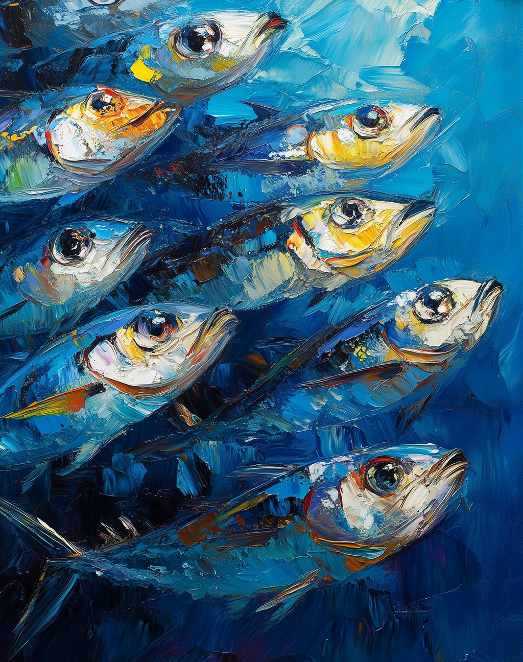 Modern Sardines animal art print unframed, signed by Pattie Overcash