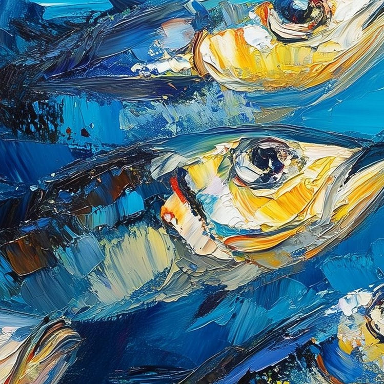Modern Sardines animal art print close-up detail
