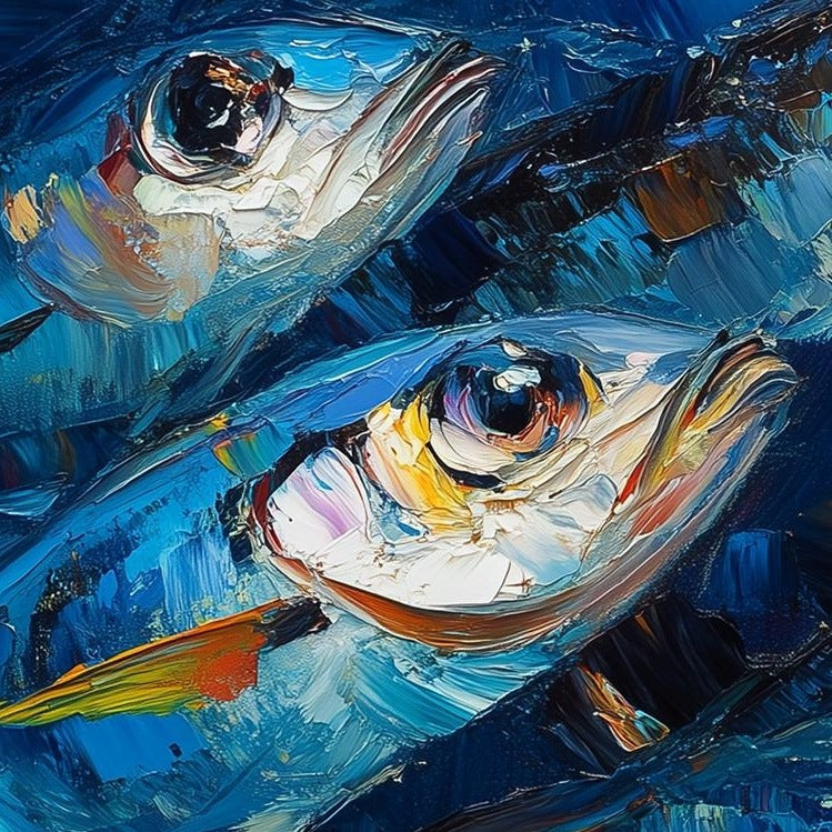 Modern Sardines animal art print close-up detail