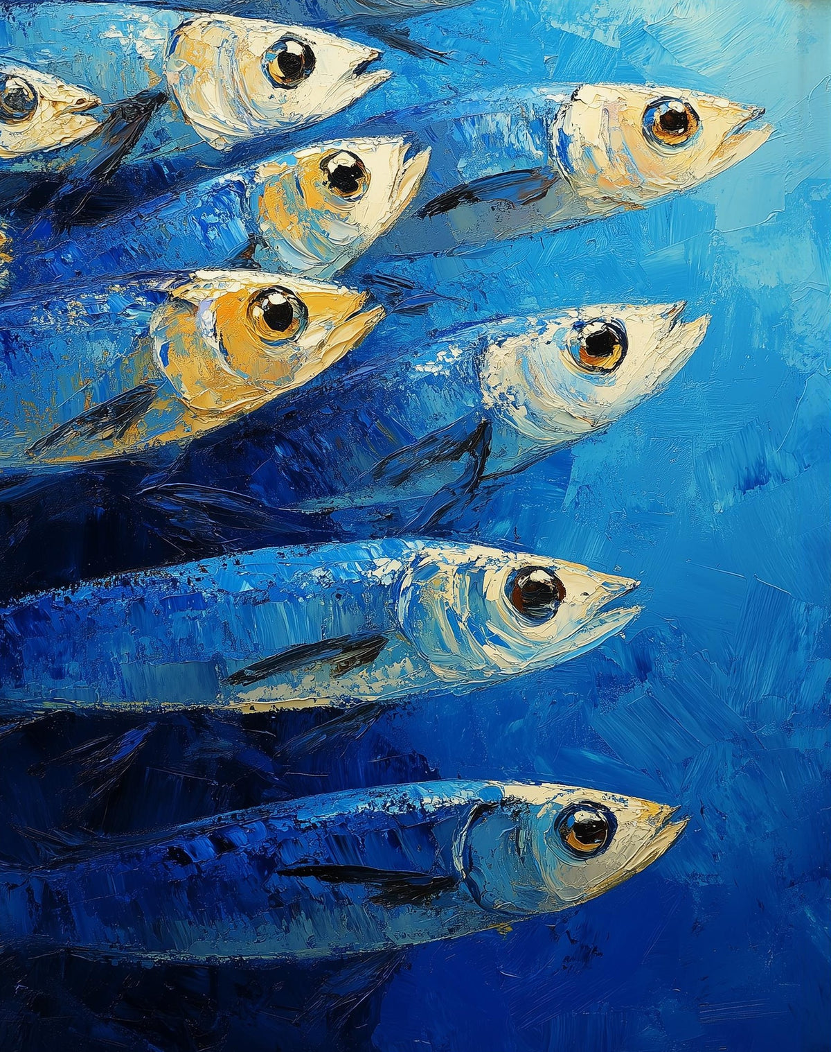 Blue Sardines animal art print unframed, signed by Pattie Overcash