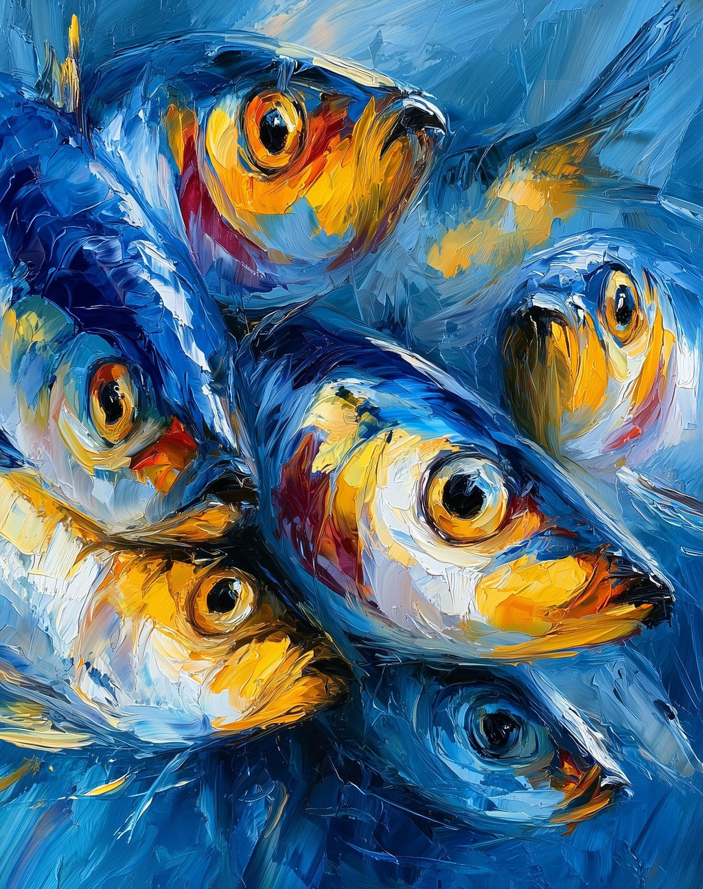 Red Gold Sardines animal art print unframed, signed by Pattie Overcash