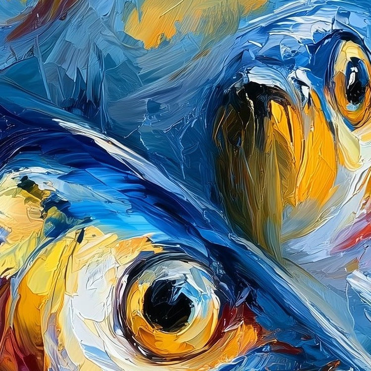 Red Gold Sardines animal art print close-up detail