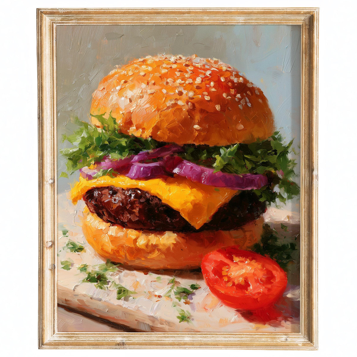 Classic Cheeseburger kitchen art print framed
