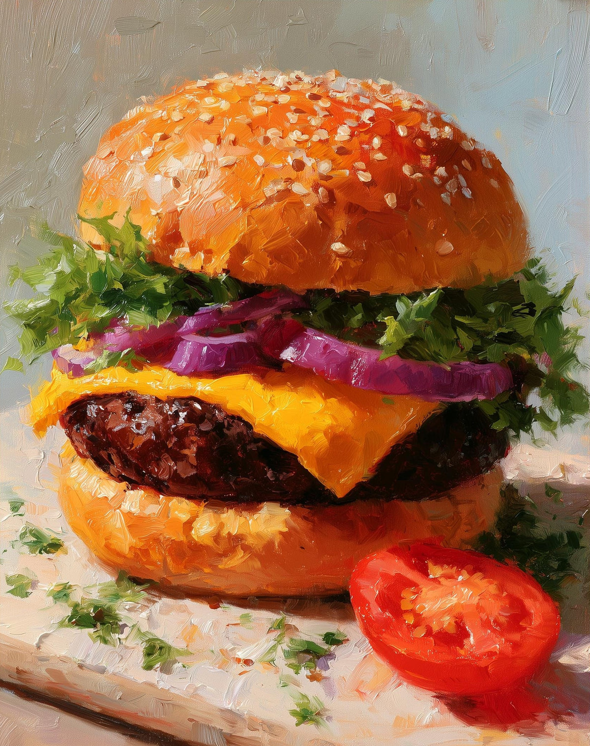 Classic Cheeseburger kitchen art print unframed, signed by Pattie Overcash