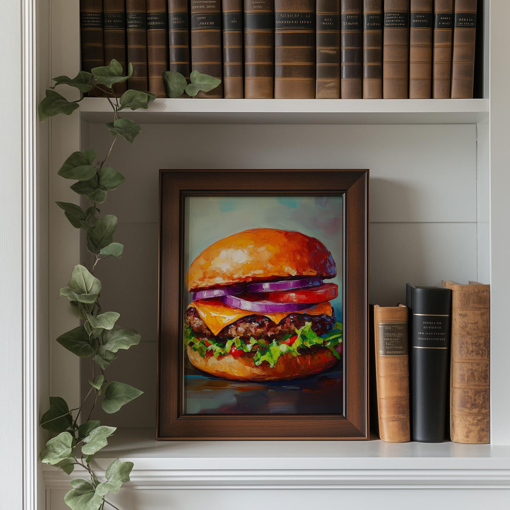 Bold Cheeseburger kitchen art print shown in a room setting