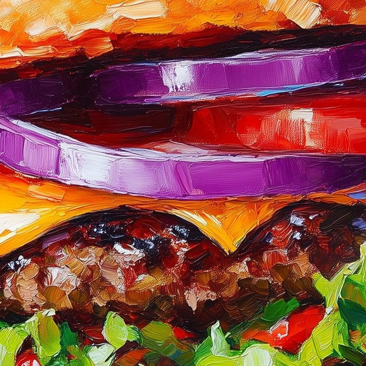 Bold Cheeseburger kitchen art print close-up detail