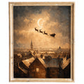 Rooftop Sleigh Christmas art print framed