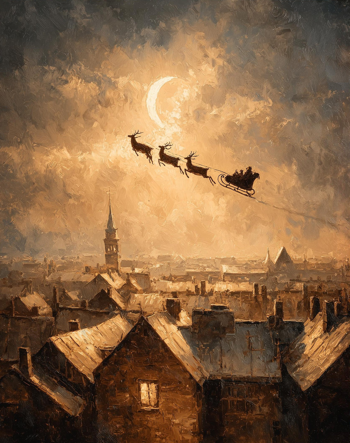 Rooftop Sleigh Christmas art print unframed, signed by Pattie Overcash