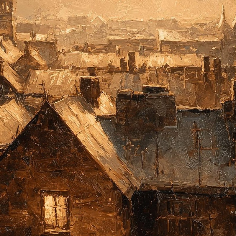 Rooftop Sleigh Christmas art print close-up detail