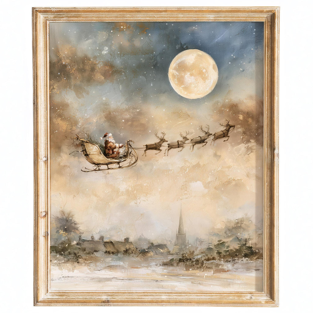 Moon Sleigh Christmas art print framed