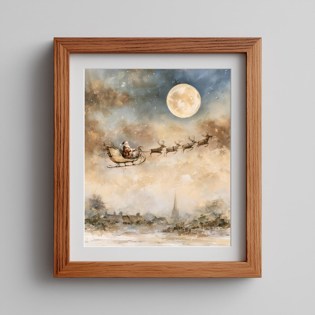 Moon Sleigh Christmas art print shown in a room setting