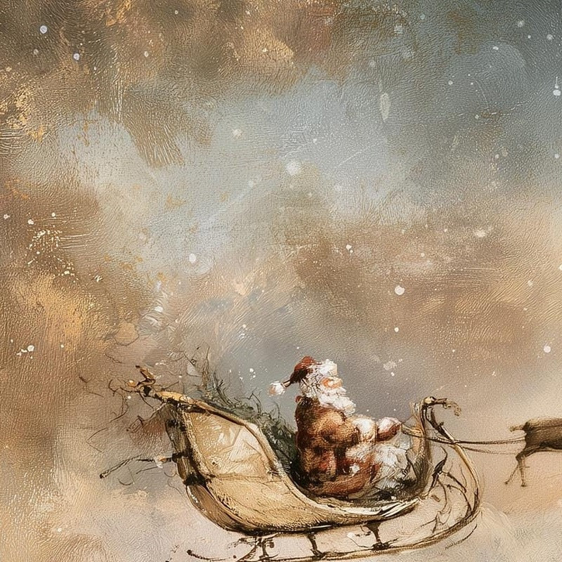 Moon Sleigh Christmas art print close-up detail