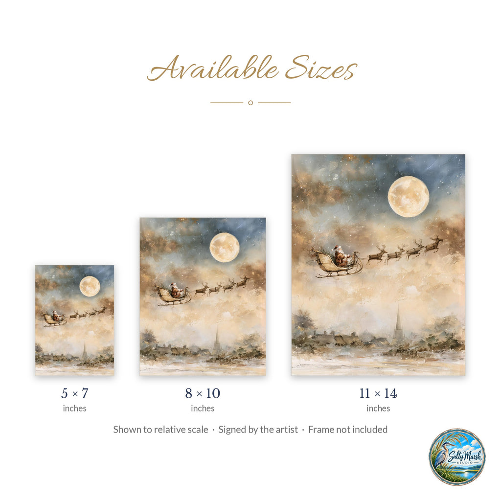 Moon Sleigh art print size guide: 5x7, 8x10 and 11x14