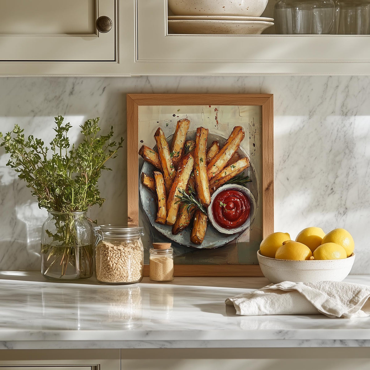 French Fries kitchen art print shown in a room setting