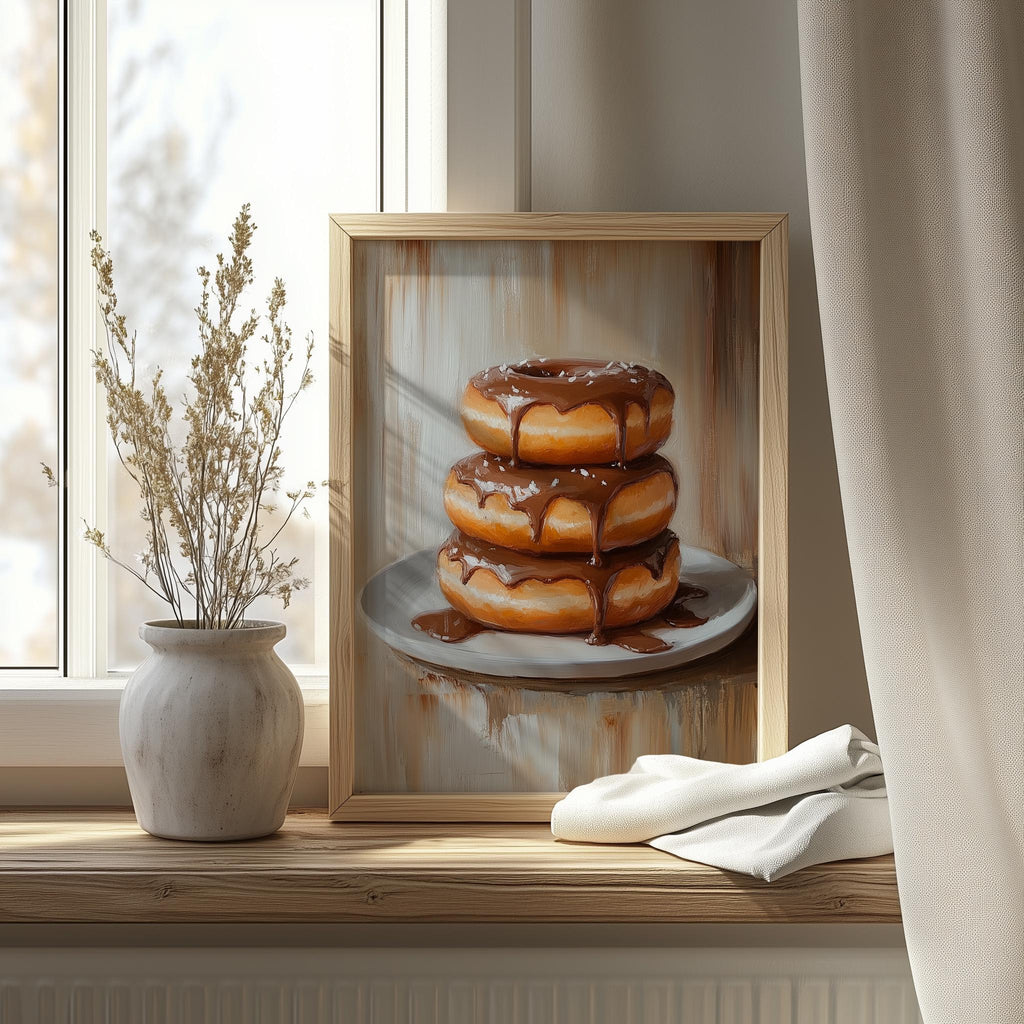 Chocolate Donuts kitchen art print shown in a room setting