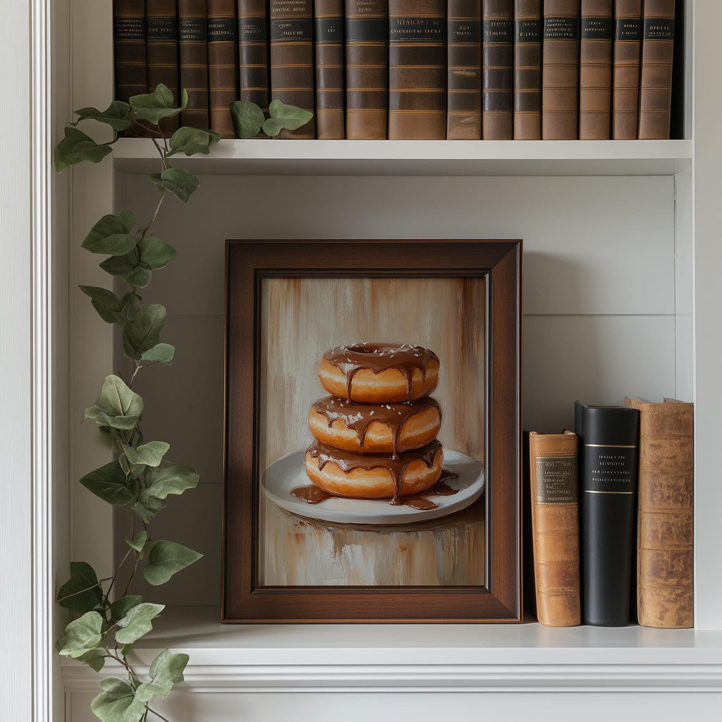 Chocolate Donuts kitchen art print shown in a room setting