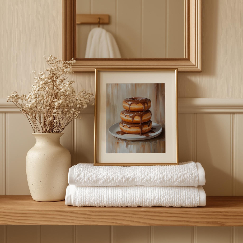 Chocolate Donuts kitchen art print shown in a room setting