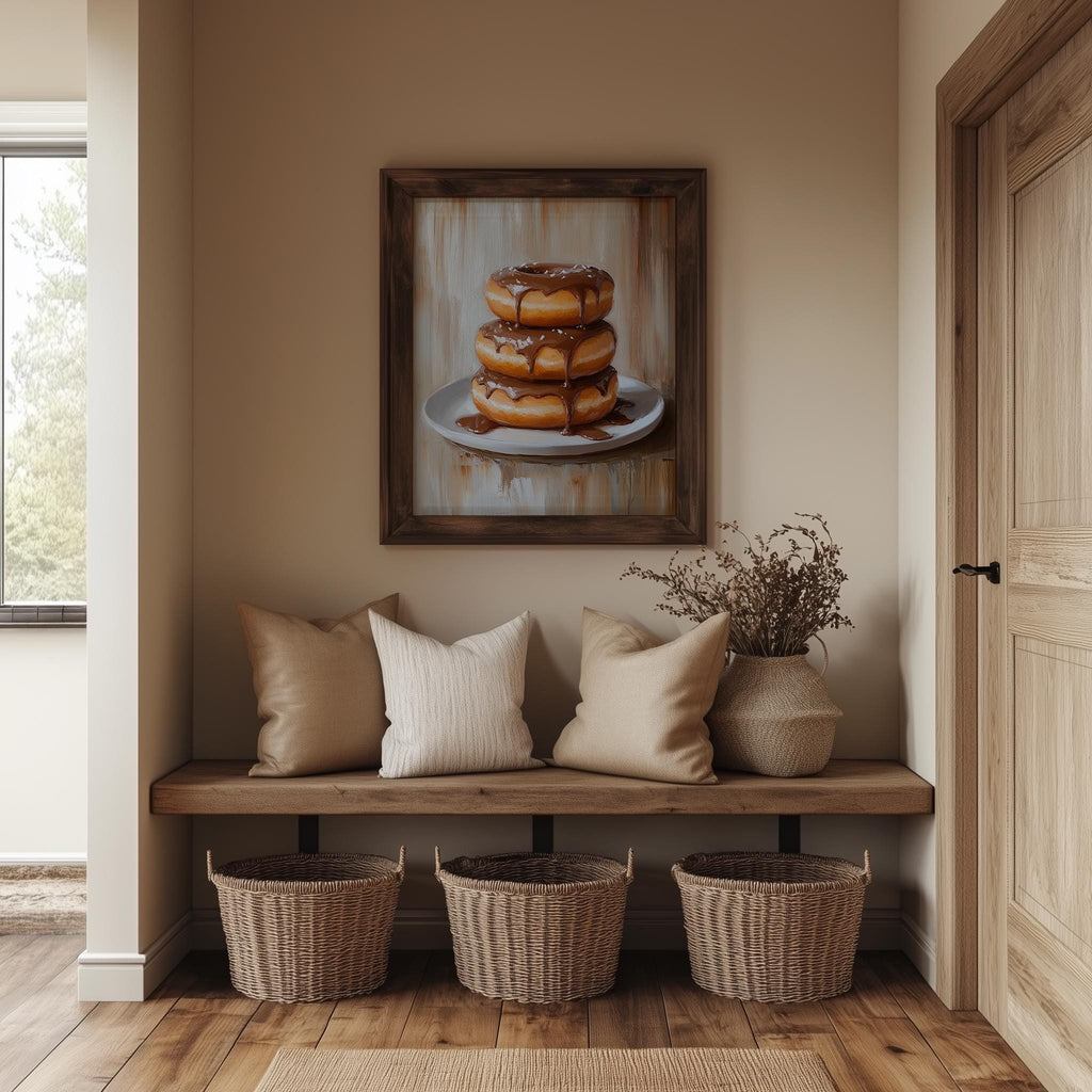 Chocolate Donuts kitchen art print shown in a room setting
