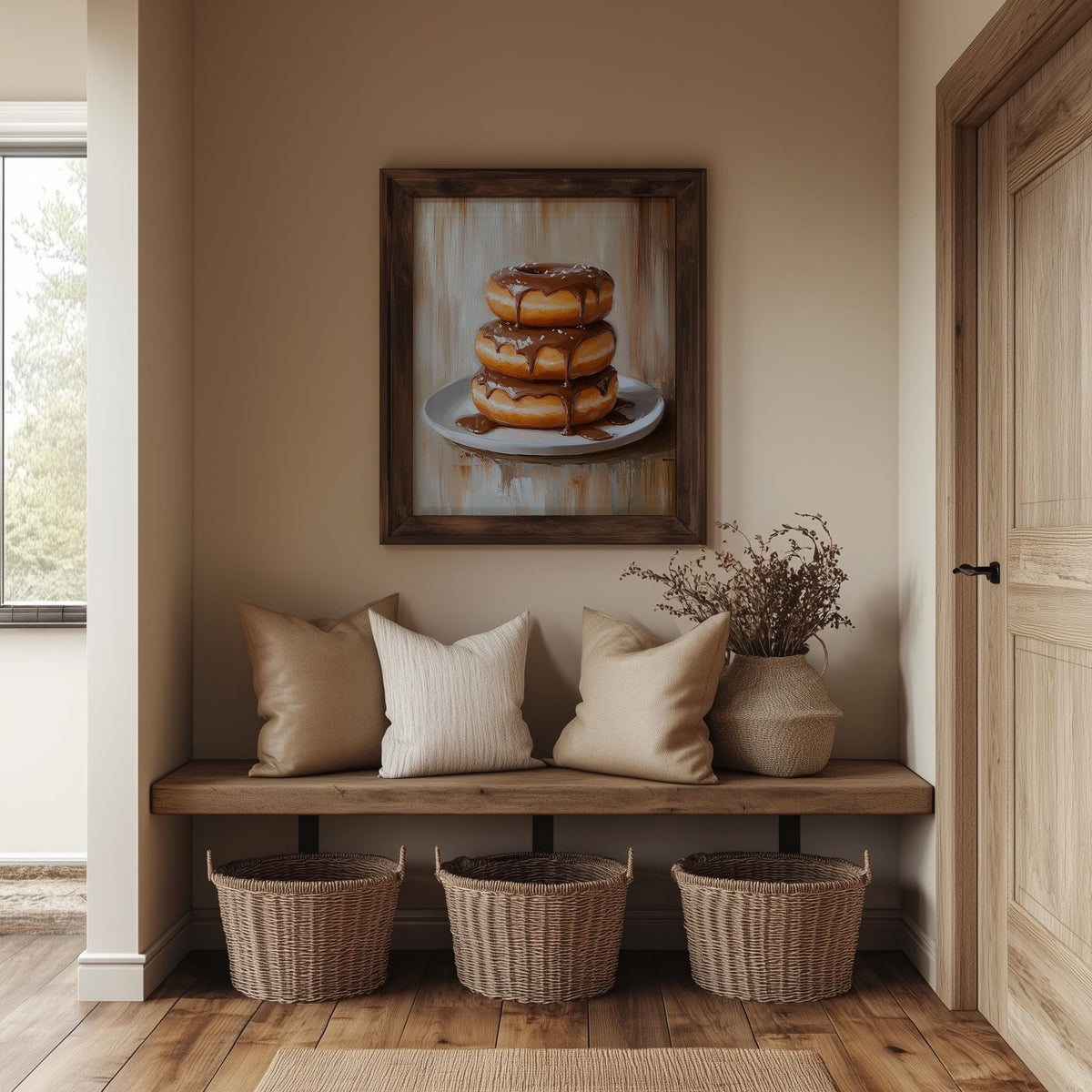 Chocolate Donuts kitchen art print shown in a room setting